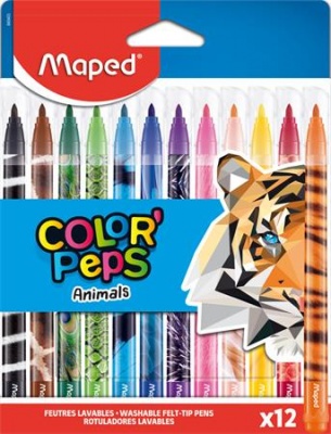 Filctoll készlet, 2,8 mm, kimosható, MAPED "Color`Peps Animals", 12 különböző szín