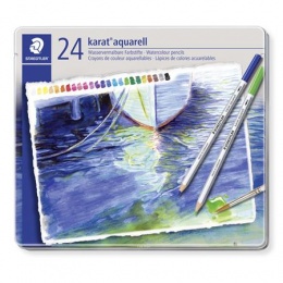 Akvarell ceruza készlet, hatszögletű, fém doboz, STAEDTLER "Karat® aquarell 125", 24 különböző szín