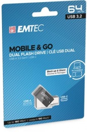 Pendrive, 64GB, USB 3.2, USB-A bemenet/USB-C kimenet, EMTEC "T260C Dual"